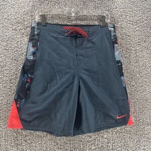 Nike Shorts Mens Medium Gray Swim Trunks Swimming‎ Mesh Lined Polyester Swoosh